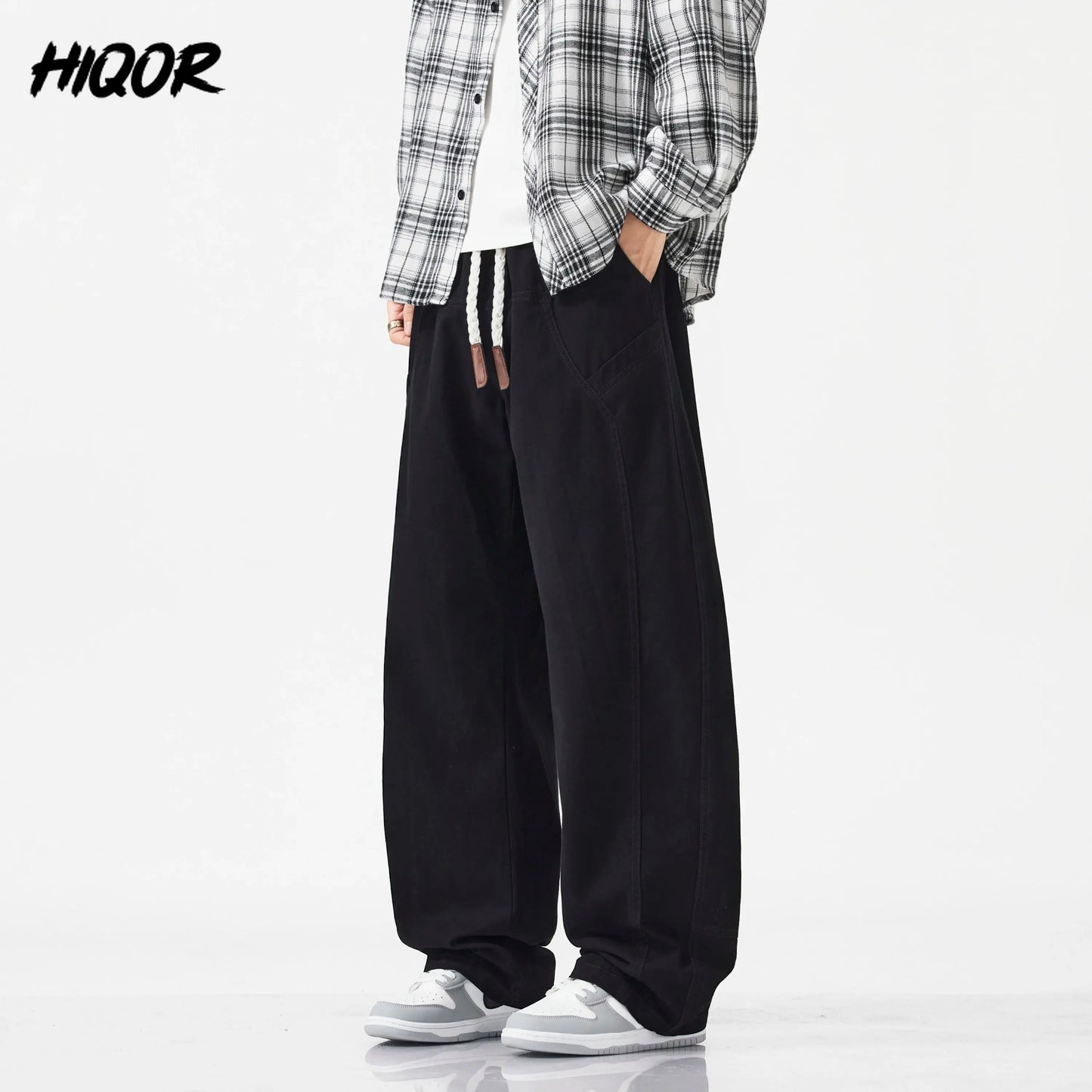 HIQOR High Quality 100% Cotton Work Pants Men Casual Straight Trousers Y2K Man Plus Size Cargo Pants Fashion Solid Workout Pants NovaCart