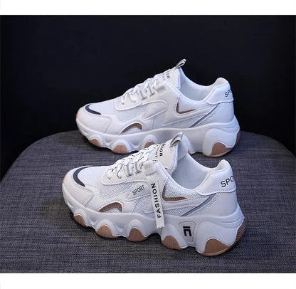 CINESSD 2023 Trendy Mesh Platform Sneakers Leather Shoes Breathable Casual Sports Shoes Women Flats NovaCart
