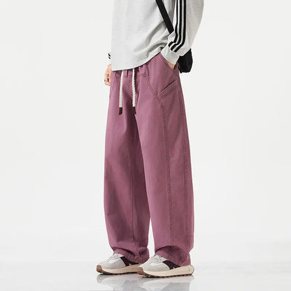 HIQOR High Quality 100% Cotton Work Pants Men Casual Straight Trousers Y2K Man Plus Size Cargo Pants Fashion Solid Workout Pants NovaCart