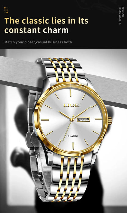 2025 LIGE Men Business Watches Top Brand Luxury Man Wristwatch Waterproof Luminous Date Week Quartz Men's Watch High Quality+Box NovaCart