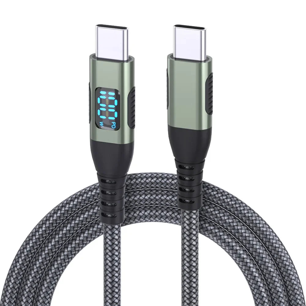 HOMEFISH LED Digital Display Dual Head Type-C Super Fast Charger 100W 6A Compatible with Huawei Xiaomi Phone PD Charging Cable Pi-Mart