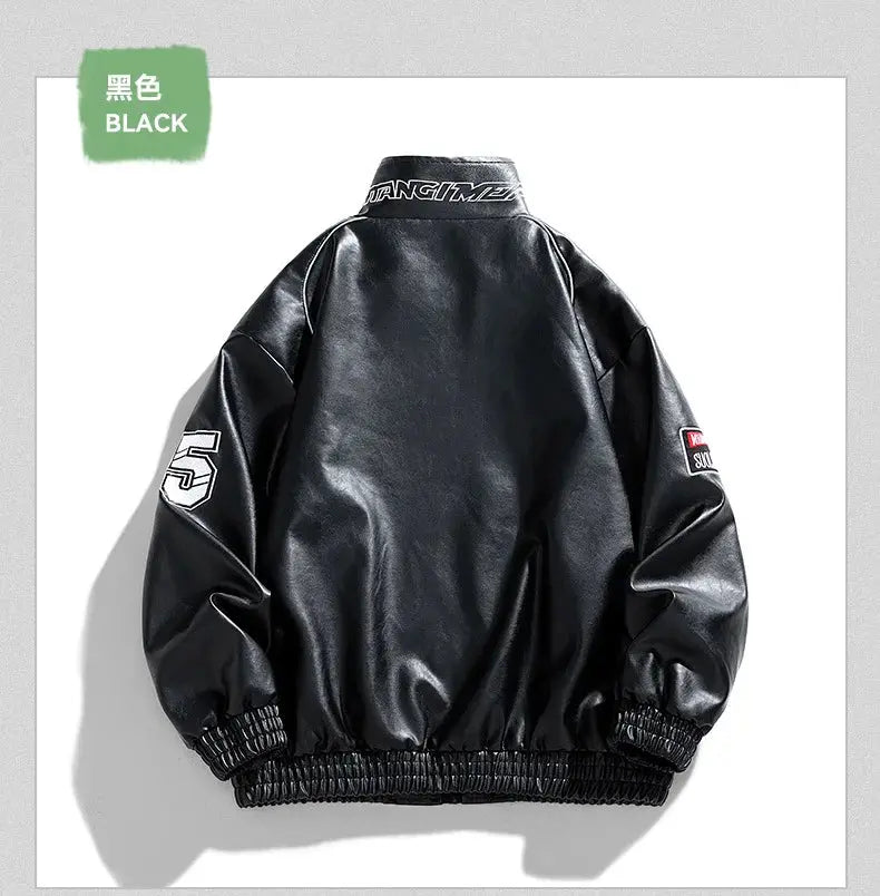 Men's Leather Jacket 2026 New Fall Standing Collar Motorcycle Coat PU Leather Jacket Trendy American Casual Outfit Coat NovaCart