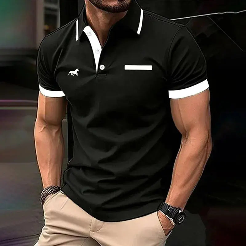 Spring Summer Men Clothes Short Sleeve Turn-down Collar Polo Shirt Fake Pocket Print Business Casual Polo Shirt Resilient Tops NovaCart