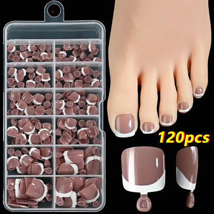 120pcs/Box French Tip Press-On Toenails Pink Color System Square Shape Foot Nails Short Length Glossy Finish False Toe Nails Set NovaCart