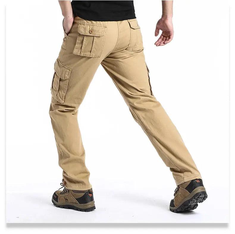 Large Pocket Loose Overalls Men's Outdoor Sports Jogging Tactical Pants Elastic Waist Pure Cotton Casual Work Pants NovaCart