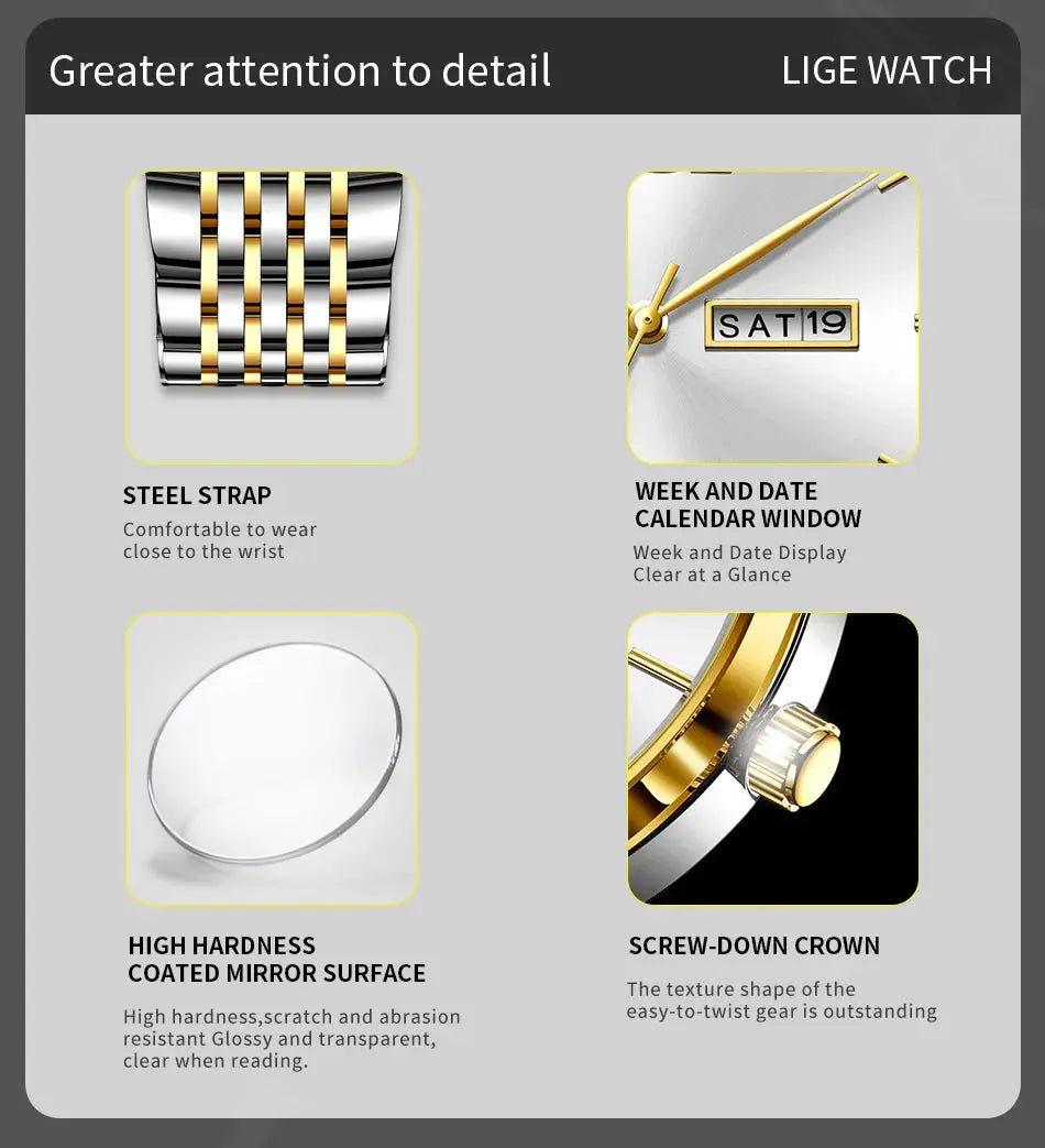 2025 LIGE Men Business Watches Top Brand Luxury Man Wristwatch Waterproof Luminous Date Week Quartz Men's Watch High Quality+Box NovaCart