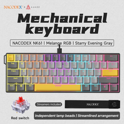 AJAZZ NK61 Wired Gaming Mechanical Keyboard 60% RGB Hot-Swappable 61 Keys Red Switch Mini Keyboard for Gamer PC Pi-Mart