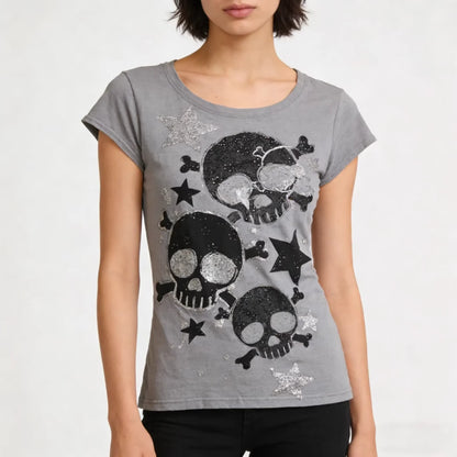 Japanese Y2k Women's Tees 2000s Hottie Clothes Tops Star Skull Graphic Print T Shirts Goth Emo Punk Aesthetics Chic T-shirt NovaCart
