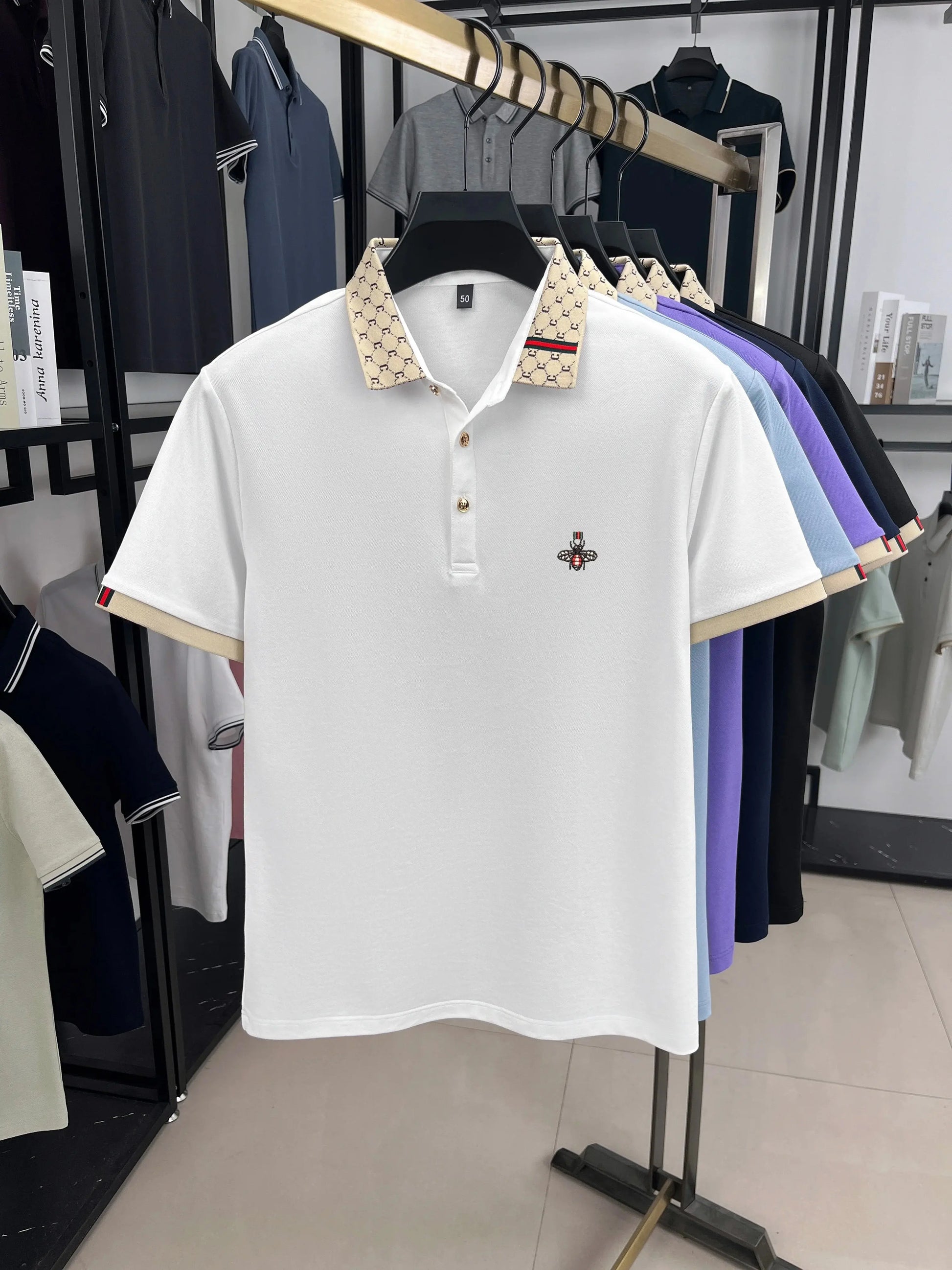 Personality letter jacquard lapel short sleeve T-shirt men high-end brand Little Bee embroidery fashion trend summer polo shirt NovaCart