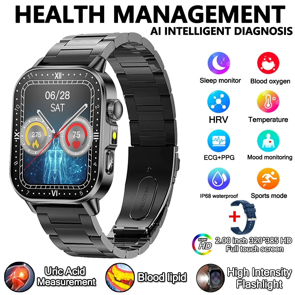 2026 New Model Uric Acid & Lipid Health Analysis Smart Watch Men ECG+PPG Bluetooth Call 2.01-inch Flashlight Smartwatch Women NovaCart