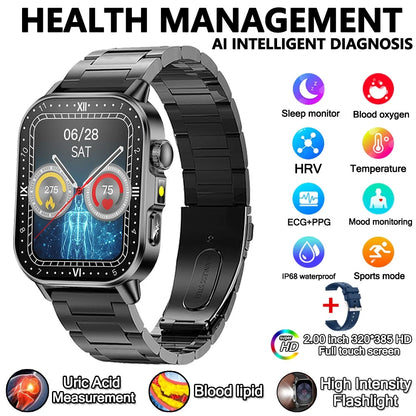 2026 New Model Uric Acid & Lipid Health Analysis Smart Watch Men ECG+PPG Bluetooth Call 2.01-inch Flashlight Smartwatch Women NovaCart