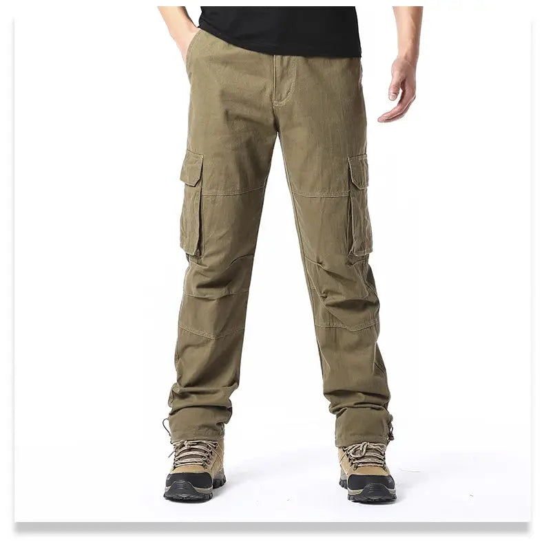 Large Pocket Loose Overalls Men's Outdoor Sports Jogging Tactical Pants Elastic Waist Pure Cotton Casual Work Pants NovaCart
