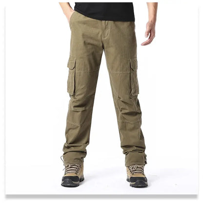 Large Pocket Loose Overalls Men's Outdoor Sports Jogging Tactical Pants Elastic Waist Pure Cotton Casual Work Pants NovaCart