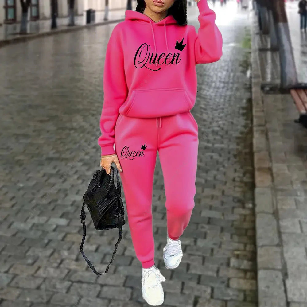 Women’s “Queen” Graphic 2-Piece Hoodie & Pants Tracksuit Set FitiqueFit