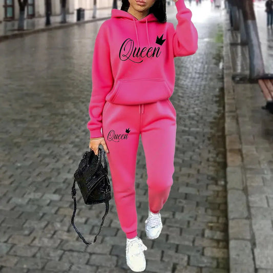 Women’s “Queen” Graphic 2-Piece Hoodie & Pants Tracksuit Set FitiqueFit
