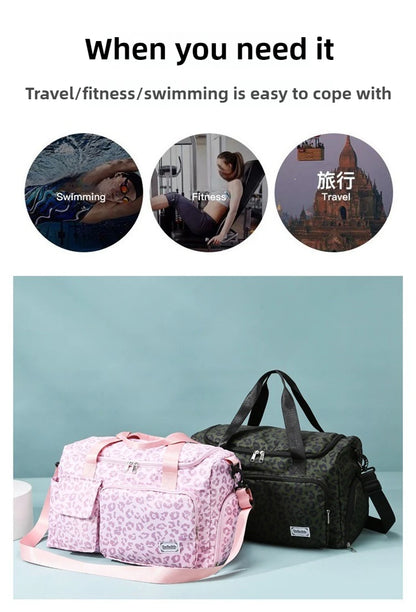 Classic Leopard Print Large Capacity Leisure Luggage Bag with Multiple Pockets and Shoe Compartment Sports Fitness Travel Bag NovaCart