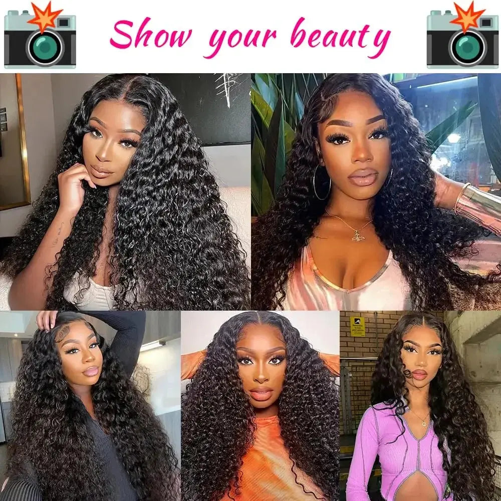 13x6 Glueless 250 Density Brazilian Deep Wave Curly HD Lace Frontal 100% Human Hair Wig For Women Preplucked Best Hair Water Wig NovaCart