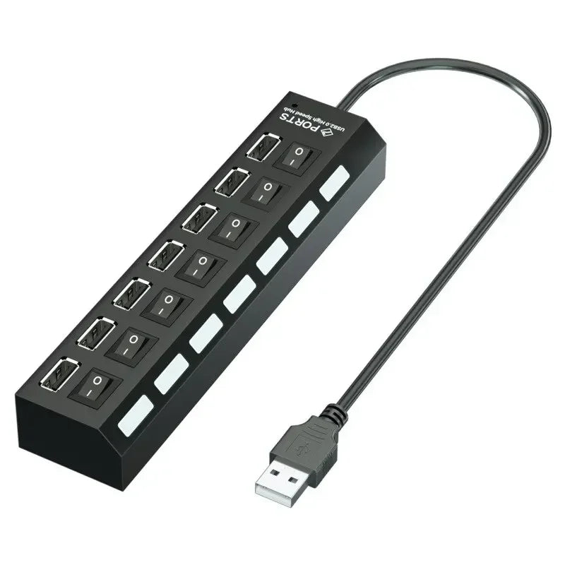 USB Hub 7 Port Multi USB Splitter Power Adapter Multiple Expander With On Off Switch For PC Laptop MacBook Accessories Pi-Mart
