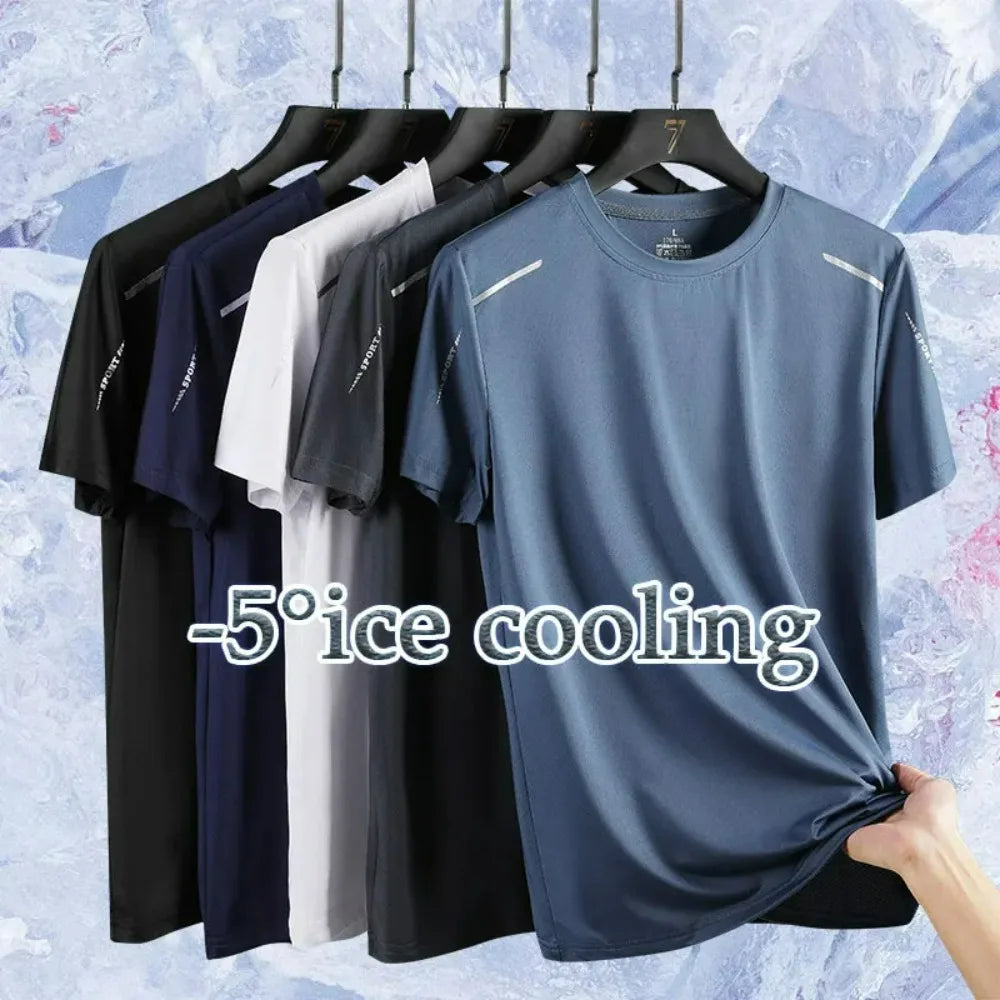 Running T-shirt Reflective Short Sleeve Ice Silk Quick Drying Summer Thin Breathable Fitness Tees Shirt Sportswear Sportsshirt Pi-Mart