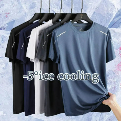 Running T-shirt Reflective Short Sleeve Ice Silk Quick Drying Summer Thin Breathable Fitness Tees Shirt Sportswear Sportsshirt Pi-Mart