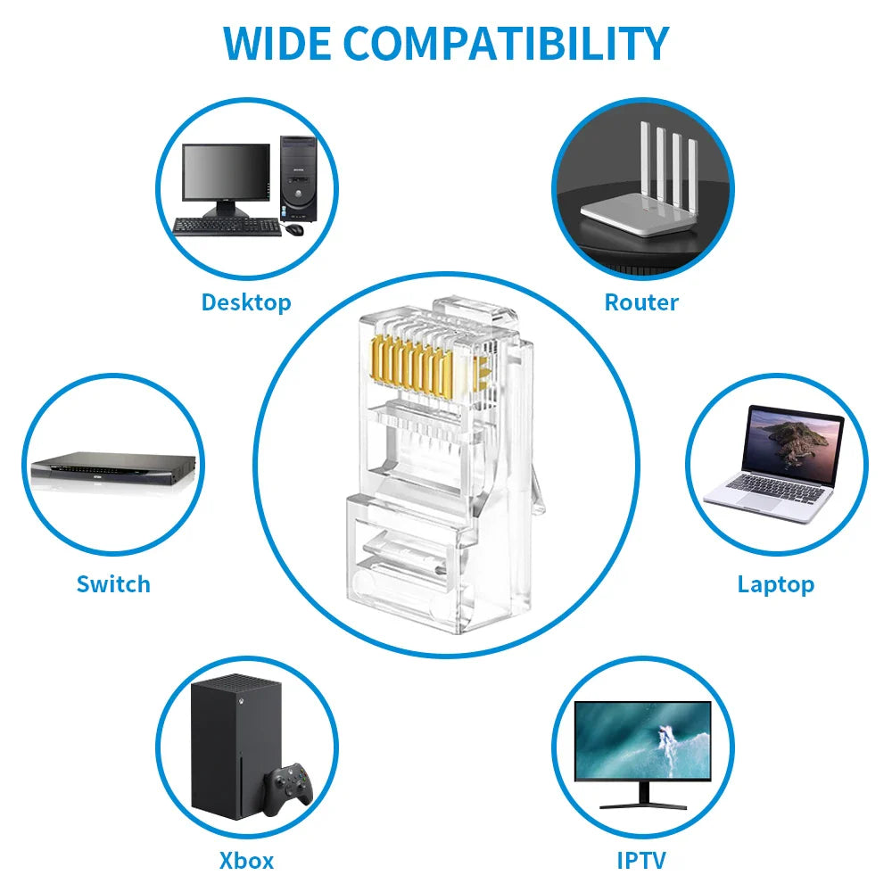 10/20/30/50Pcs Pass Through RJ45 Cat6/Cat5e Connectors Crystal End 8P8C Crimp UTP Standard Ethernet Network Modular Plug Pi-Mart