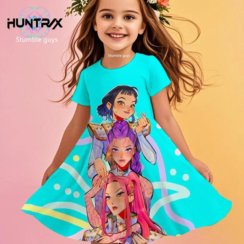 Girls Kpop Cartoon Demon Hunters Dress Summer Kids Anime Princess Beach Outfit Casual Sleepwear NovaCart