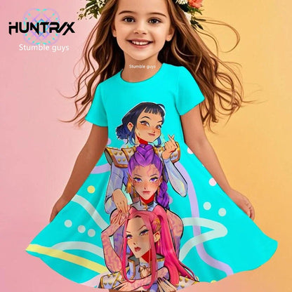 Girls Kpop Cartoon Demon Hunters Dress Summer Kids Anime Princess Beach Outfit Casual Sleepwear NovaCart