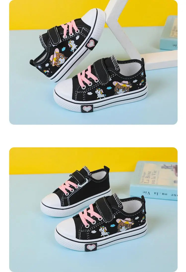 Children's  New Spring Canvas Shoes Cartoon Graffiti Children's Casual Shoes for Girls Comfort Fashion Kids Flat Tennis Sneakers NovaCart