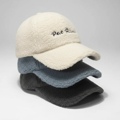 Lamb Wool Baseball Cap — Korean Style Plush Winter Sun Hat for Women FitiqueFit