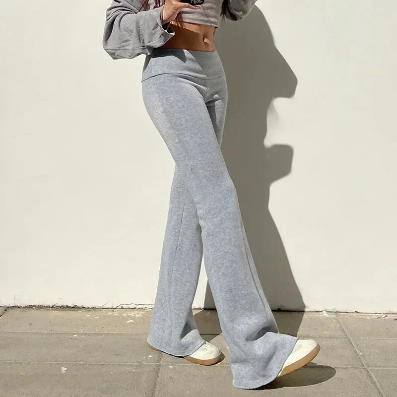 Low-Waisted Solid Flare Boot-Cut Pants Women FitiqueFit