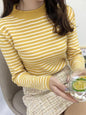 Mock Neck Pullover Long Sleeve Casual Striped Knitted Sweaters