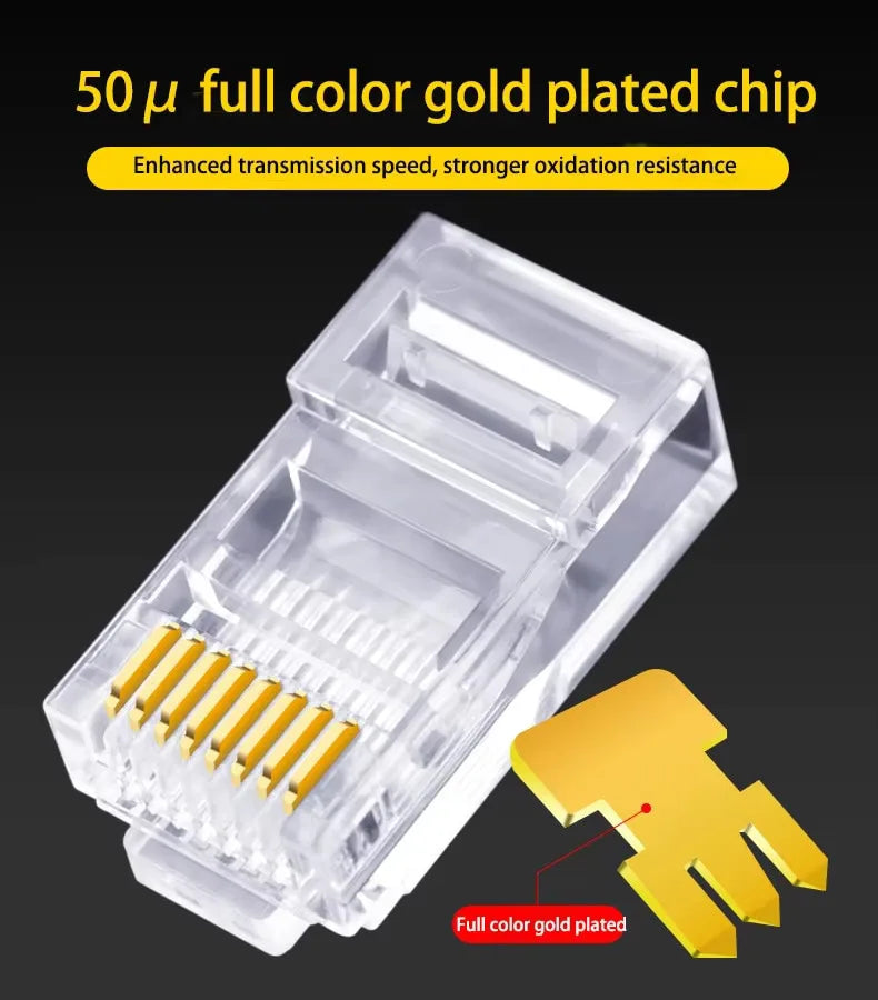 50 PCs RJ45 Connector Cat6 Connector Network Unshielded RJ45 Perforated Crystal Head Network Cable Pi-Mart