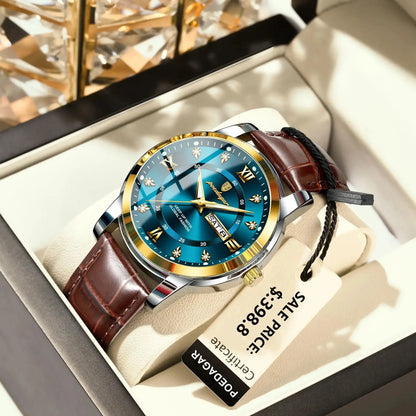 POEDAGAR Luxury Business Male Wristwatch Waterproof Luminous Leather Man Watch Date Week Sport Casual Men's Quartz Watches reloj NovaCart