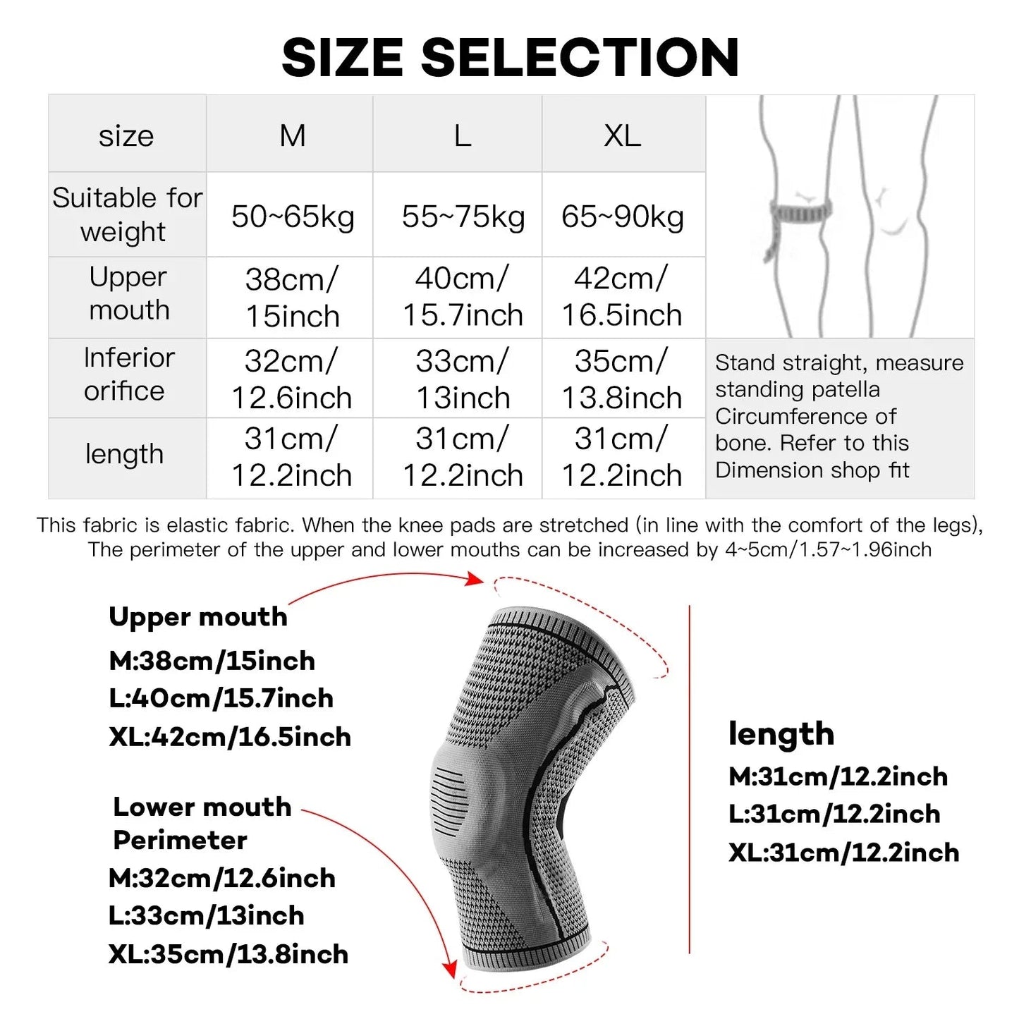 1PC Silicone Knee Pads Strap Patella Medial Support Meniscus Compression Knee Braces for Running Sport Knee Protection Pi-Mart