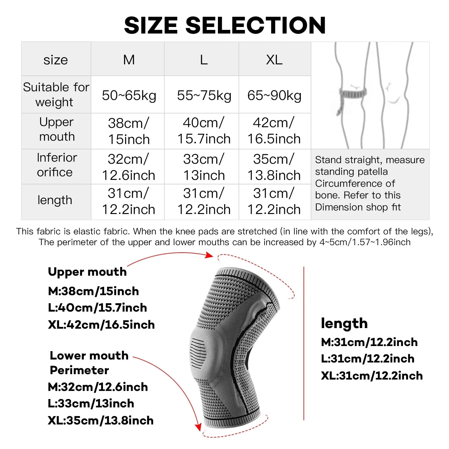 1PC Silicone Knee Pads Strap Patella Medial Support Meniscus Compression Knee Braces for Running Sport Knee Protection Pi-Mart