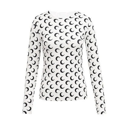 Woman Clothes Korean Moon Print Long Sleeve T-Shirt Fashion Casual Layered Sun Protection Top Ice Silk Basic Tee Spring Autumn NovaCart