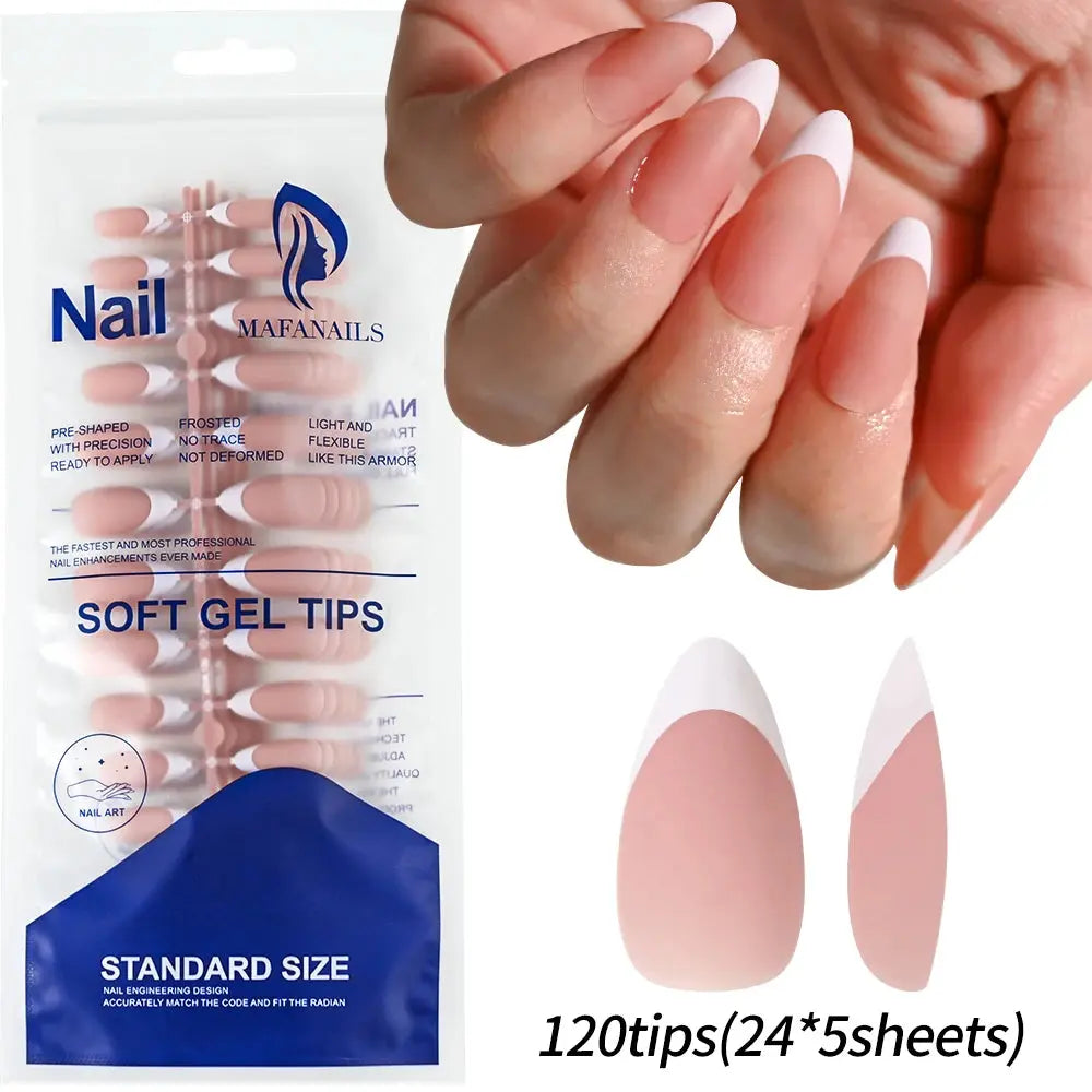 120Pcs Medium Long Square Acrylic French Fake Nails Full Cover Wearable French Press on Nails for Women Mixed Size False Nails NovaCart