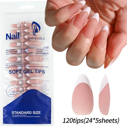 120Pcs Medium Long Square Acrylic French Fake Nails Full Cover Wearable French Press on Nails for Women Mixed Size False Nails NovaCart