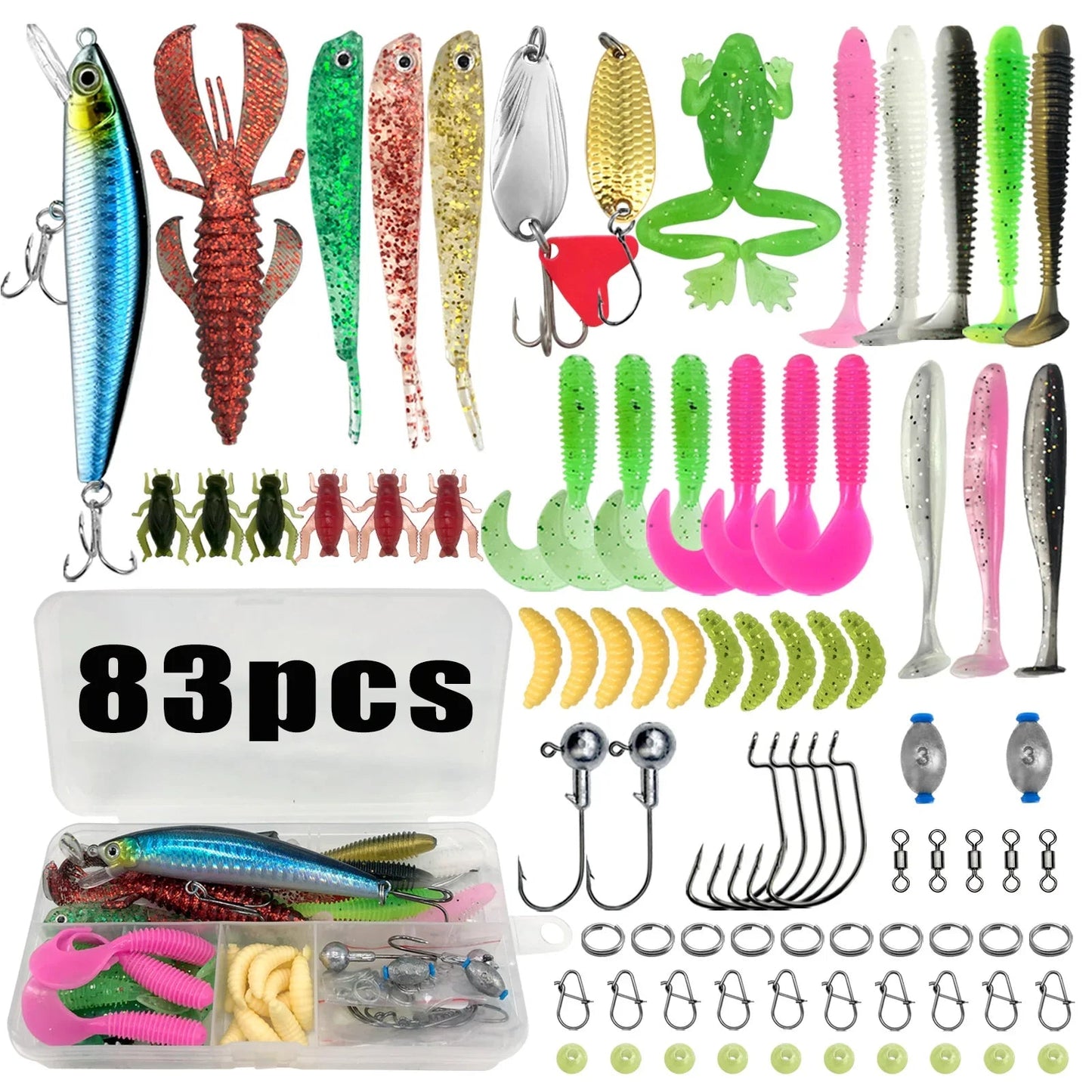 Fishing 83/133/193/239/409pcs Fishing Lure Kit For Trout/Pike/Bass Multi-Lure Fishing Set Layered Tackle Pro Gear Tackle Box Pi-Mart
