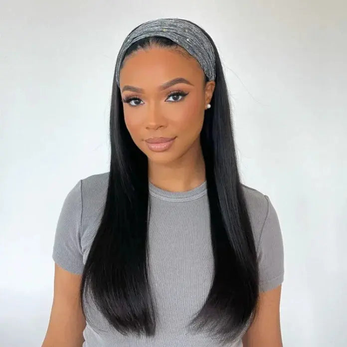 Headband Wig Human Hair Straight Headband Wigs Glueless None Lace Front Wig Brazilian Virgin Machine Made Wigs Headband Half Wig NovaCart