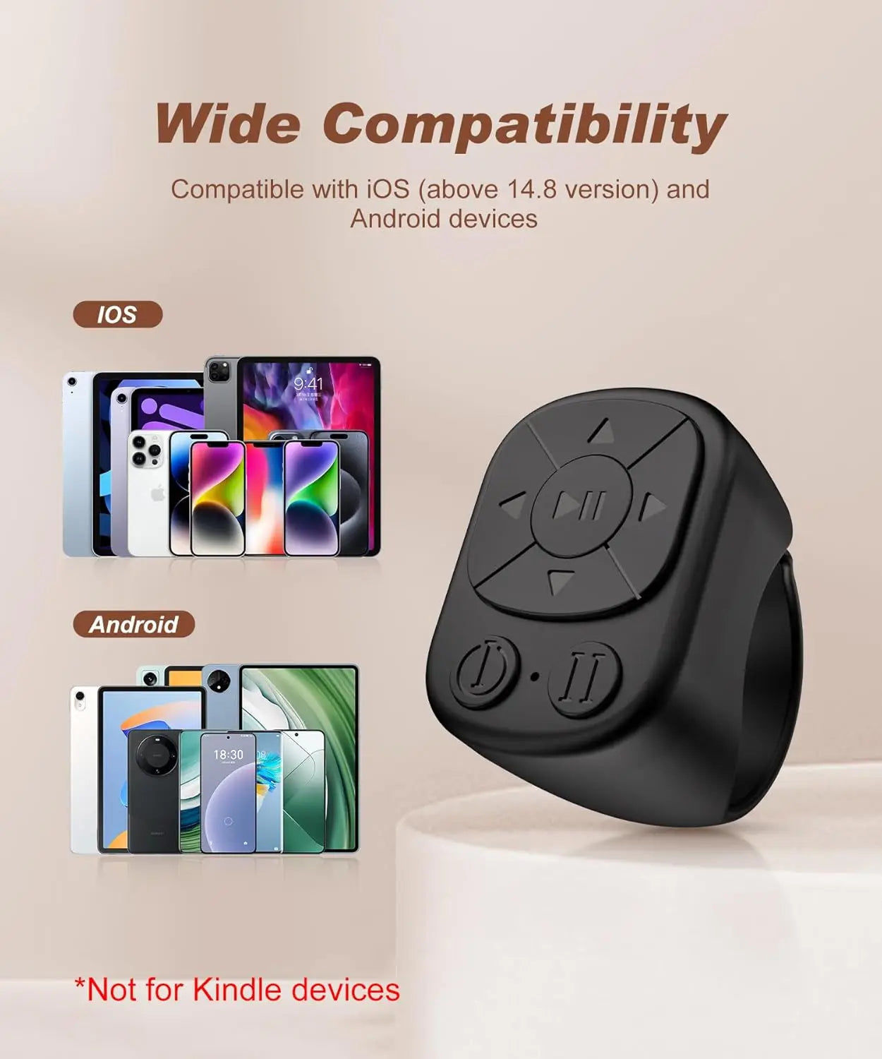 Tiktok Scrolling Ring Tiktok Remote Control Is Suitable for Iphone, iPad Bluetooth Page Turning Ring Roller, Both Camera Shutter, Short Video and Music Remote Control Function, Compatible with Ios and Android Phones Pi-Mart
