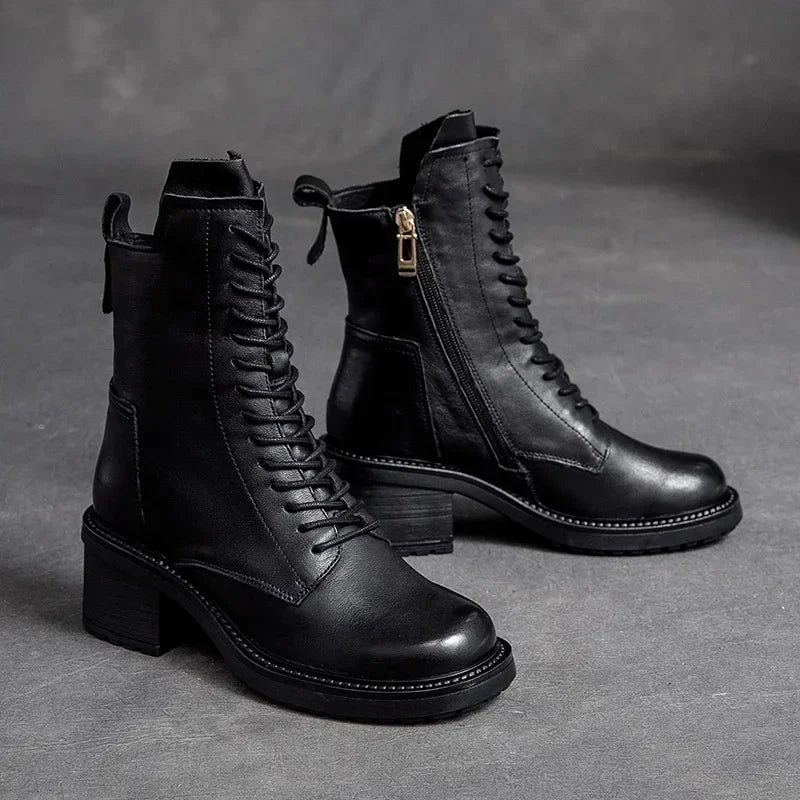 Birkuir Winter Plush Warm Boots Genuine Leather Women Snow Boots 6cm Thick Heel Shoes Handmade Side Zip Leisure Platform Boots NovaCart