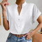 🧡 Summer Women's Satin V-Neck Short Sleeve Shirt – Elegant Casual Wear FitiqueFit
