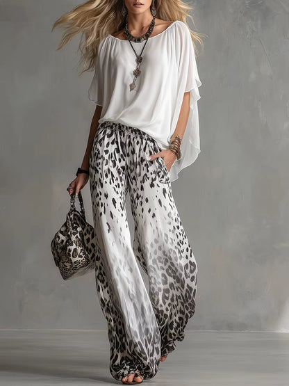Chiffon Puff-Sleeve Top & Wide-Leg Pants Set – 15 Colors FitiqueFit