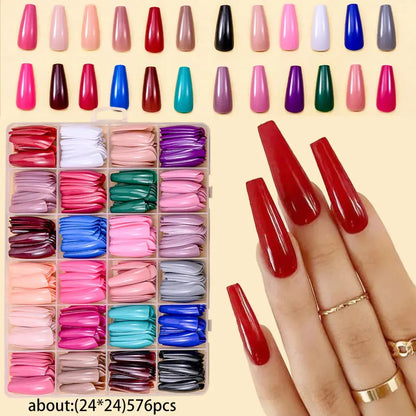 576pcs Short Round Square Fake Nails Glossy 24 Solid Colors Press on Nails Full Cover Artificial  Fingernail False Nail Tips #XS NovaCart