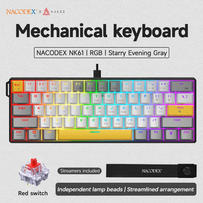 AJAZZ NK61 Wired Gaming Mechanical Keyboard 60% RGB Hot-Swappable 61 Keys Red Switch Mini Keyboard for Gamer PC Pi-Mart