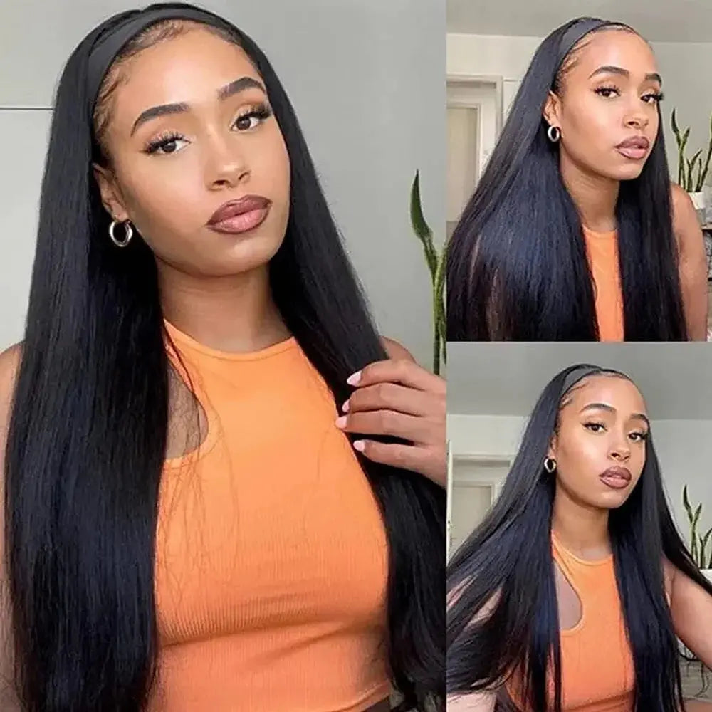 Headband Wig Human Hair Bone Straight Human Hair Wigs Full Machine Made Peruvian Human Hair Wigs For Black Women Easy to Go 180% NovaCart