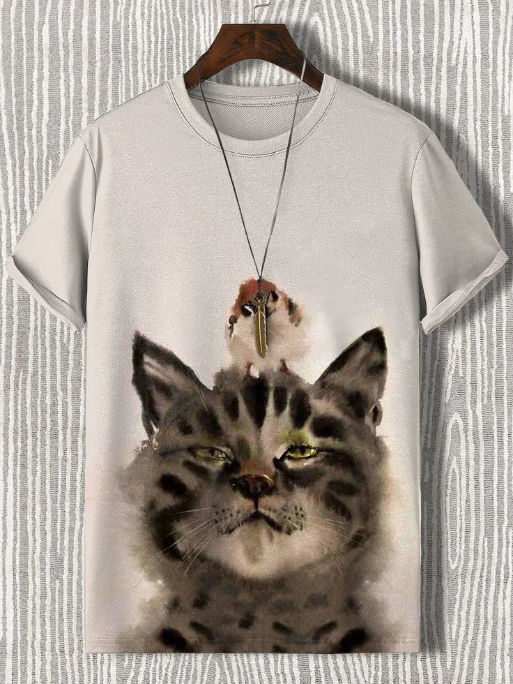 Samurai Cat Graphic T-Shirt – Japanese Style 3D Print Men's Tee FitiqueFit