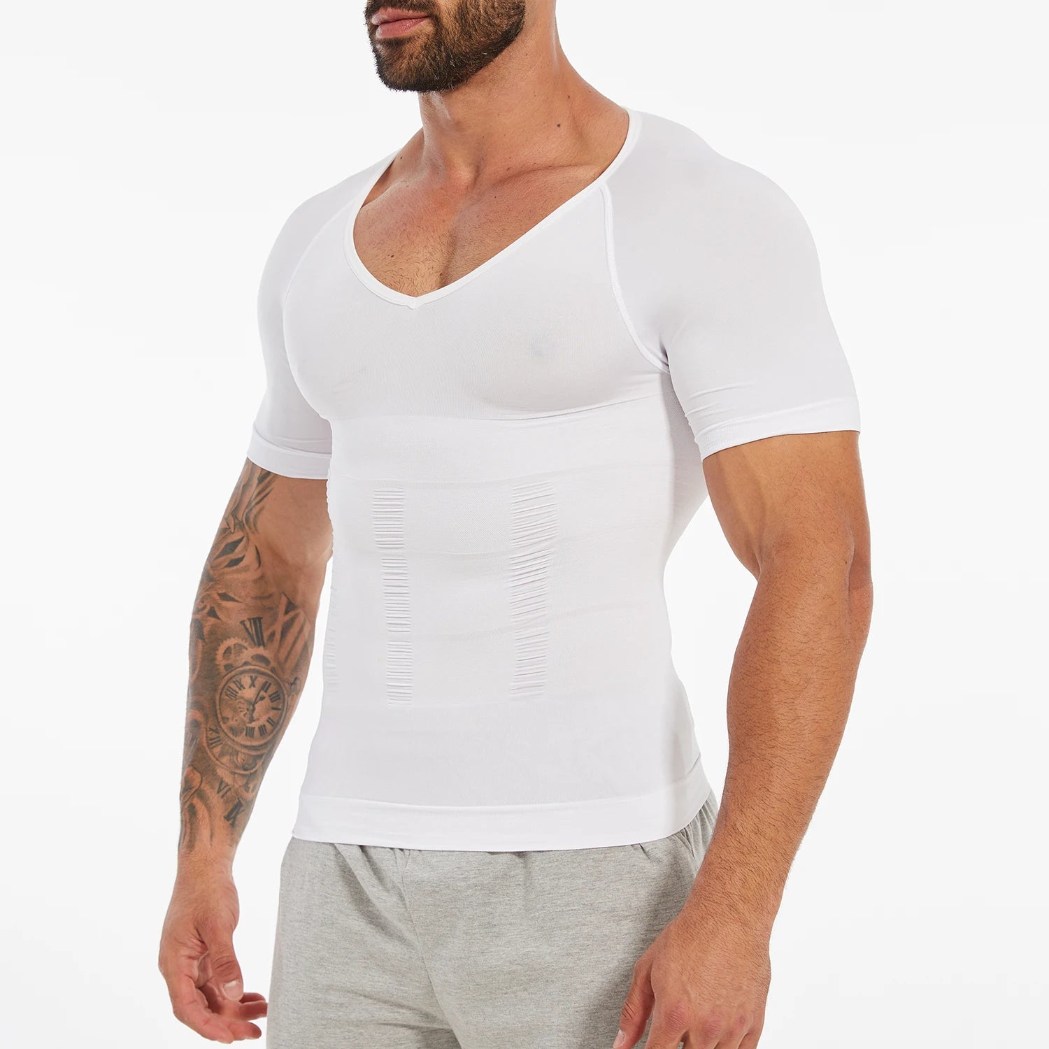 Men's Short Sleeve Compression T-Shirt V-neck Shapewear Tummy Control Flat Belly Tank Top Fitness Workout Slimming Body Shaper NovaCart