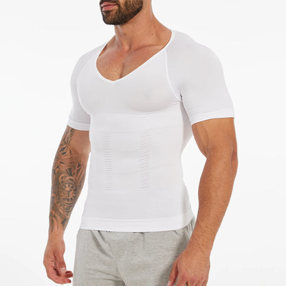 Men's Short Sleeve Compression T-Shirt V-neck Shapewear Tummy Control Flat Belly Tank Top Fitness Workout Slimming Body Shaper NovaCart